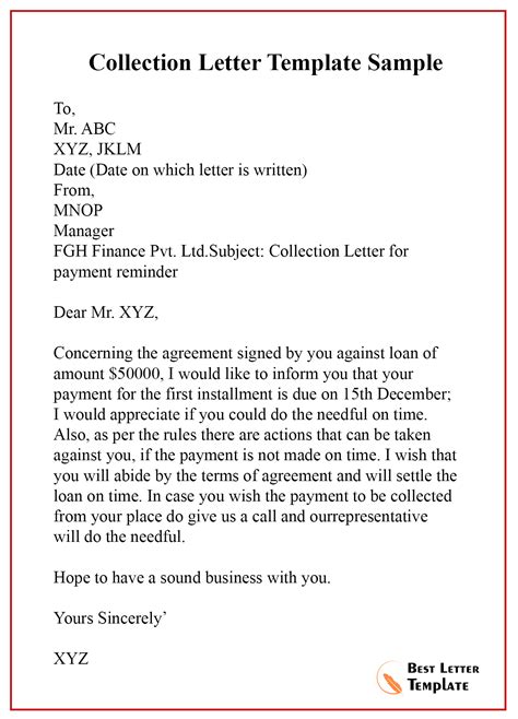 tuition collection letter sample