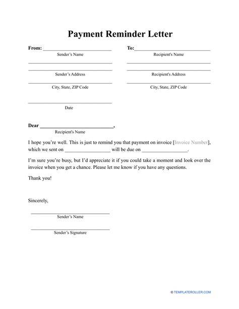tuition payment reminder letter sample
