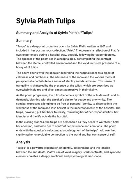 Tulips Sylvia Plath Analysis