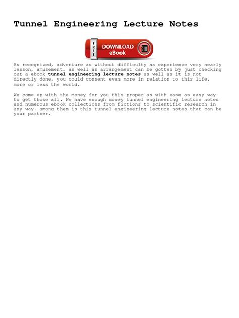 Read Online Tunnel Engineering Lecture Notes 
