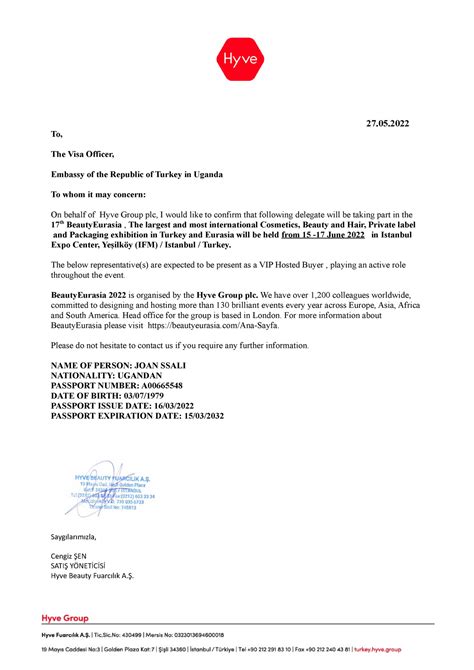 turkey invitation letter