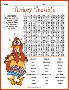 Turkey Trouble Word Search Puzzle Worksheet Activity Turkey Trouble Worksheet Answers - Turkey Trouble Worksheet Answers