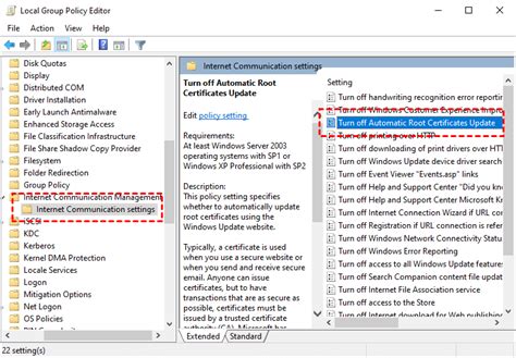 turn off automatic root certificates update windows server 2024