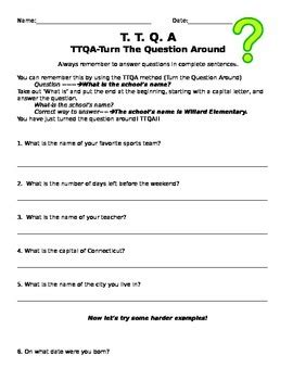 Turn The Question Around Worksheets Lesson Worksheets Turn The Question Around Worksheet - Turn The Question Around Worksheet