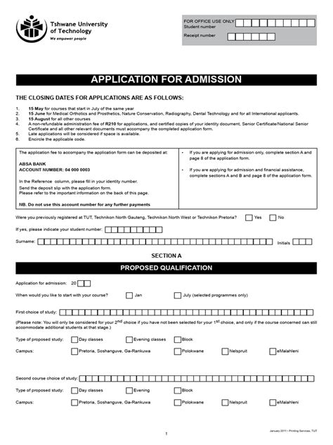 tut accomodation form application forms for 2015