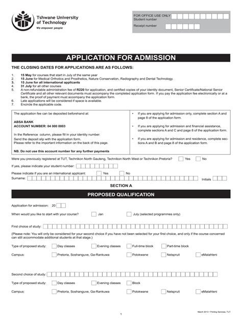Tut Application Form For 2015