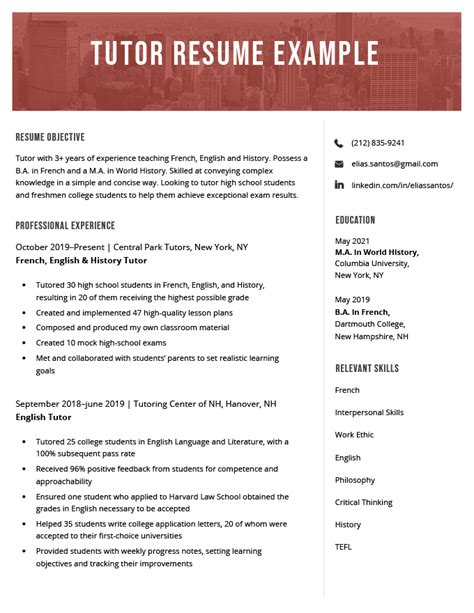 Tutor Resume Example Amp Writing Guide Resume Io Student Tutor Resume - Student Tutor Resume