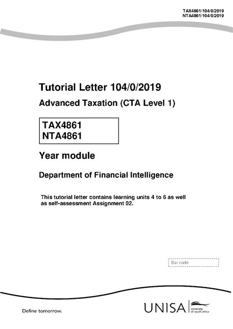 Tutorial Letter 104 At Unisa