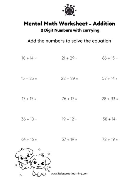 Two Digit Mental Math Worksheet Pdf