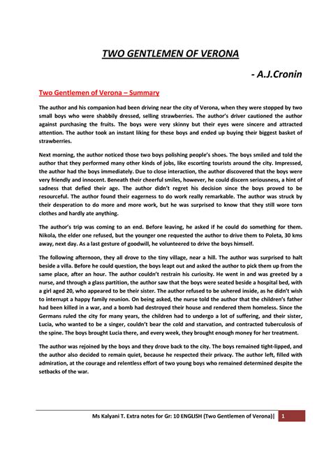 Two Gentlemen Of Verona Notes