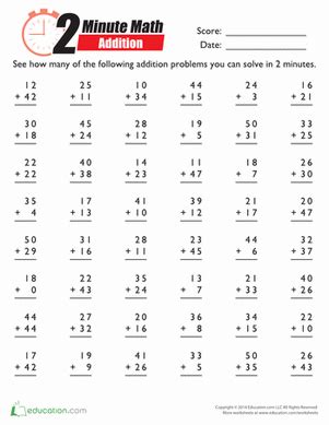 Two Minute Addition Worksheets 2 Minute Math Worksheets - 2 Minute Math Worksheets