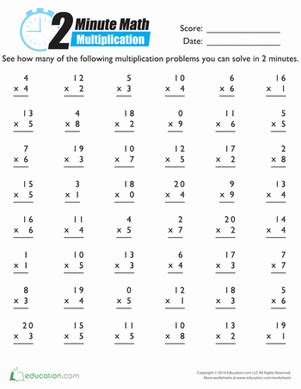 Two Minute Multiplication Interactive Worksheet Education Com 2 Minute Math Worksheets - 2 Minute Math Worksheets