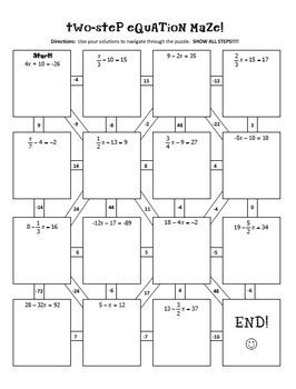 Two Step Equation Maze