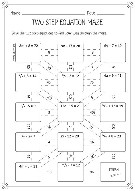 Two Step Equation Maze Worksheet Answer Key