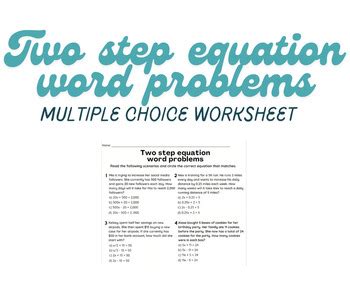 Two Step Equation Multiple Choice Test
