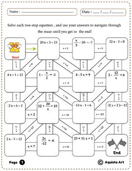 Two Step Equations Maze Worksheet Answer Key