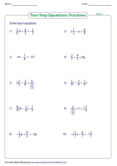 Two Step Equations With Fractions Worksheet One Step Equations Division Worksheet - One Step Equations Division Worksheet