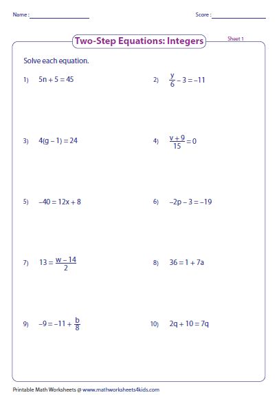 Two Step Equations With Integers Worksheet   Solving Two Step Equations Worksheet - Two Step Equations With Integers Worksheet