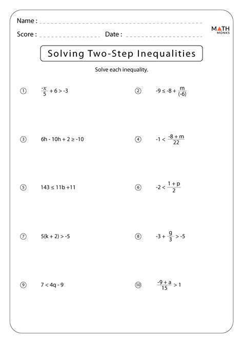 Two Step Inequalities Worksheet Answers