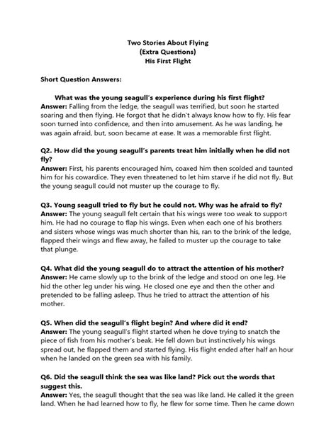 Two Stories About Flying Question Answers