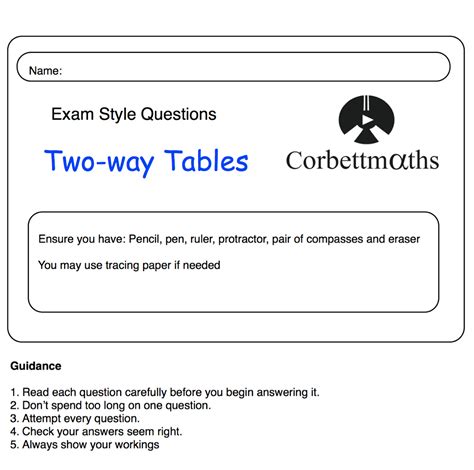 Two Way Tables Practice Questions Corbettmaths Twoway Table Probability Worksheet - Twoway Table Probability Worksheet