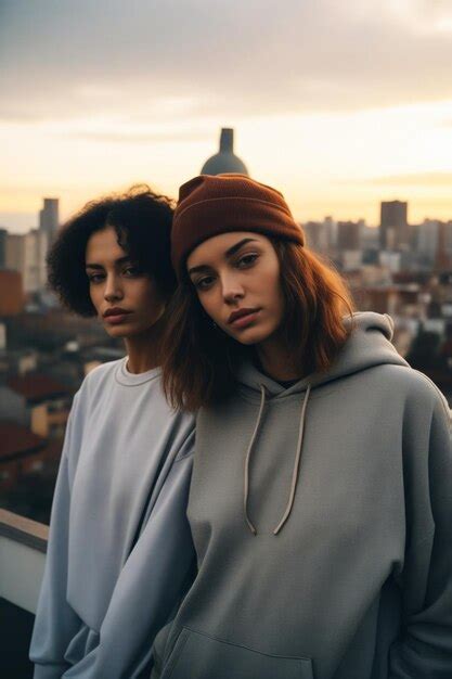 two women standing next to each other on a wet sidewalk in front of