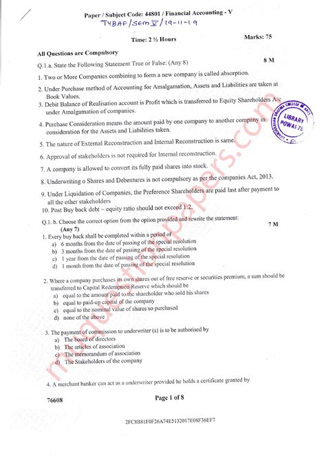 Download Tybaf Sem 5 Question Papers File 