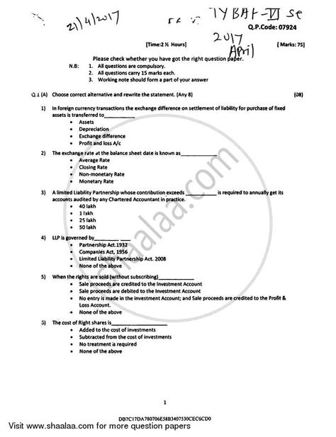 Full Download Tybaf University Question Papers 