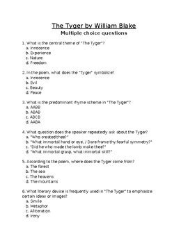 Tyger William Blake Multiple Choice