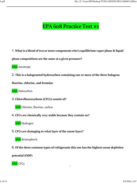 Type 1 Epa Test Answers