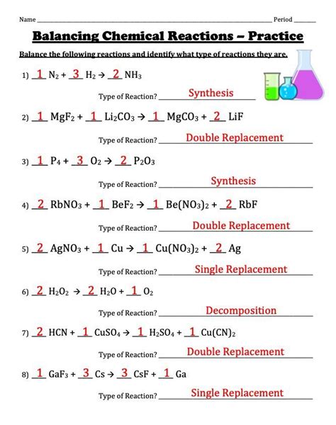 Types Chemical Reactions Practice Problems Answer Key