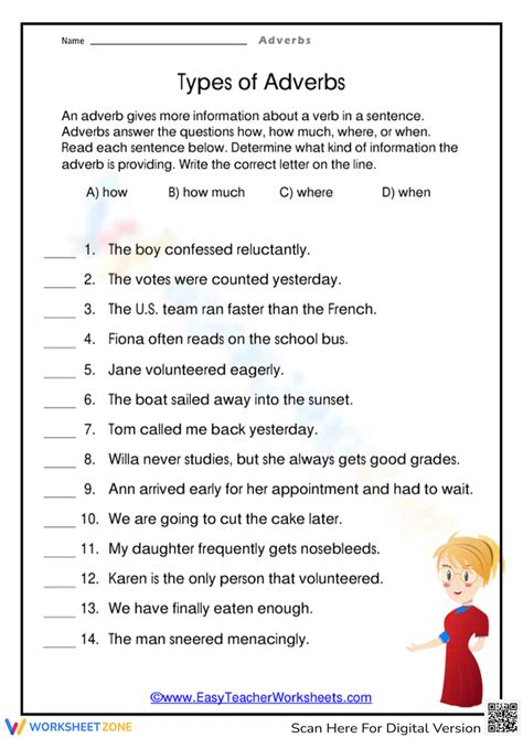 Types Of Adverbs Worksheet
