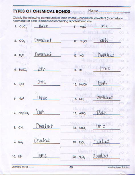 Types Of Chemical Bonds Worksheet Excelguider Com Worksheet On Chemical Bonding Answers - Worksheet On Chemical Bonding Answers