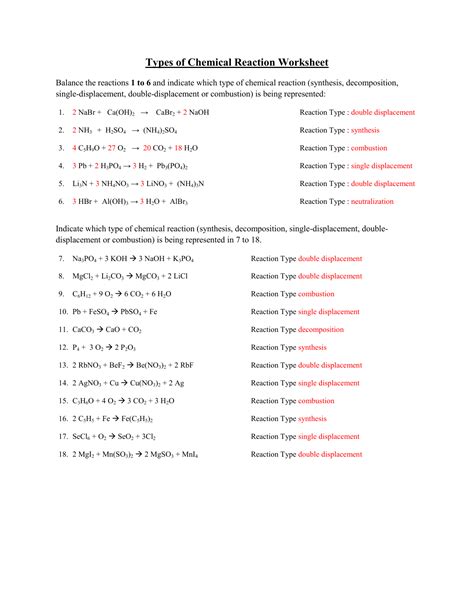 Types Of Chemical Reactions Worksheet Answer Key Mdash Type Of Chemical Reactions Worksheet Answers - Type Of Chemical Reactions Worksheet Answers