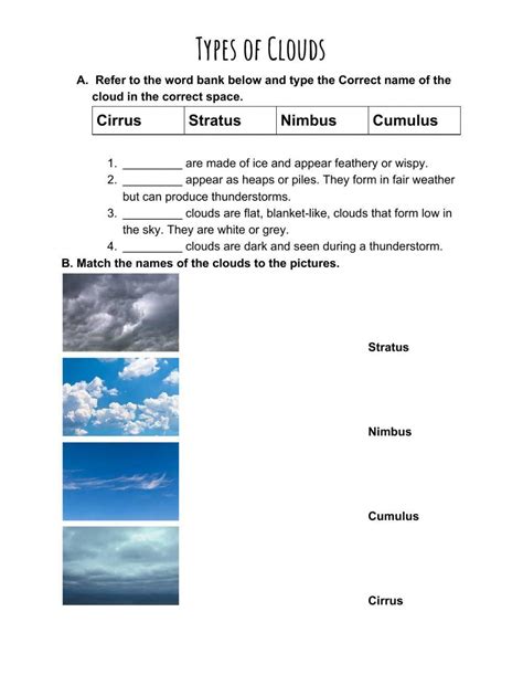 Types Of Clouds Live Worksheets Types Of Clouds Worksheet Answer Key - Types Of Clouds Worksheet Answer Key