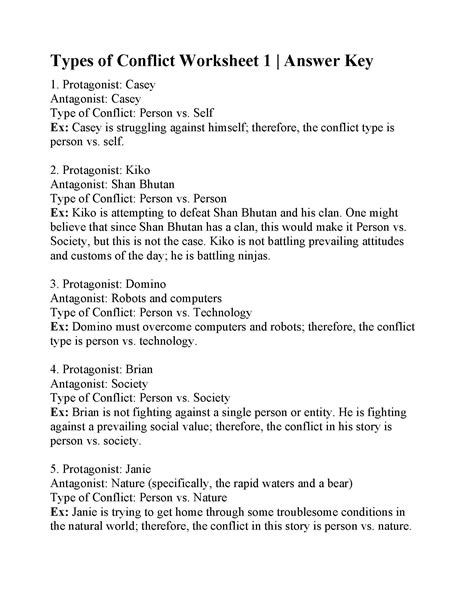 Types Of Conflict Worksheet 1 Reading Activity Ereading Conflict In Literature Worksheet - Conflict In Literature Worksheet