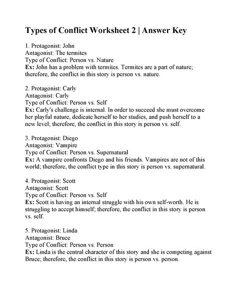Types Of Conflict Worksheet 2 Reading Activity Ereading Conflict In Literature Worksheet - Conflict In Literature Worksheet