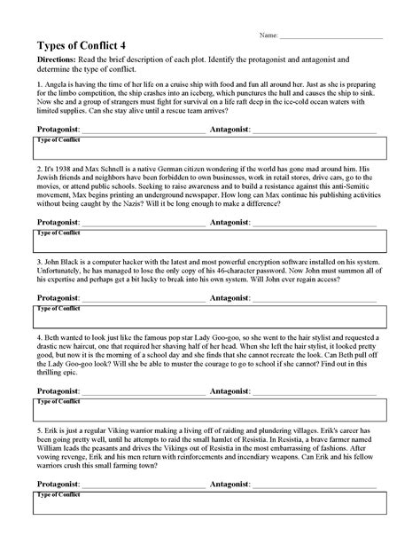 Types Of Conflict Worksheet 4 Reading Activity Ereading Types Of Conflict In Literature Worksheet - Types Of Conflict In Literature Worksheet
