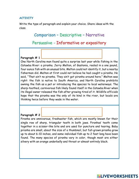 Types Of Paragraphs Interactive Worksheet Live Worksheets Types Of Paragraphs Worksheet - Types Of Paragraphs Worksheet