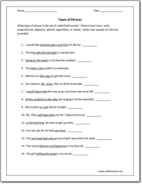 Types Of Phrases Worksheet Live Worksheets Phrases Practice Worksheet - Phrases Practice Worksheet
