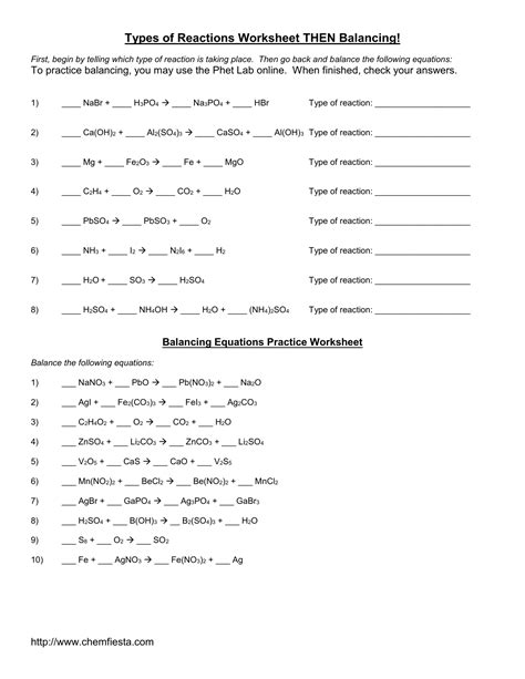 Types Of Reactions Worksheet Then Balancing Balancing Reactions Worksheet Answers - Balancing Reactions Worksheet Answers