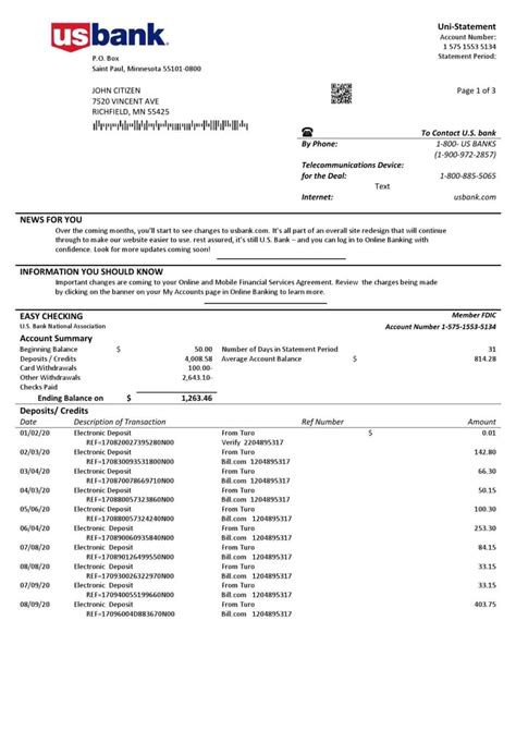 U S Bank Statement Template