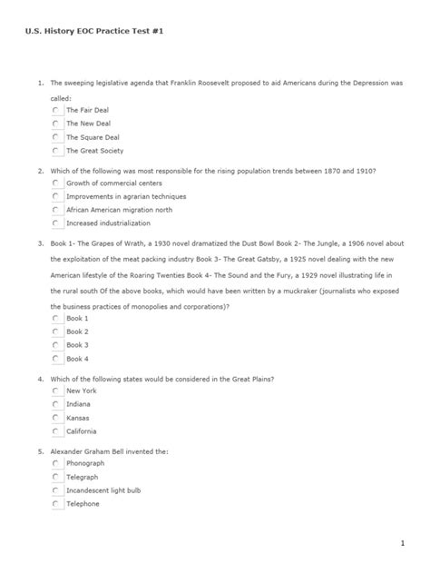 U S History Sample Test Items Louisiana Department Of Us History Practice Eoc