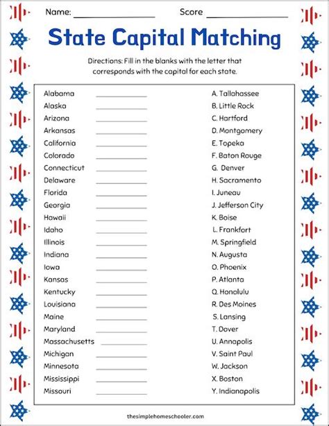 U S State Capitals Worksheets Easy Teacher Worksheets State And Capital Matching Worksheet - State And Capital Matching Worksheet