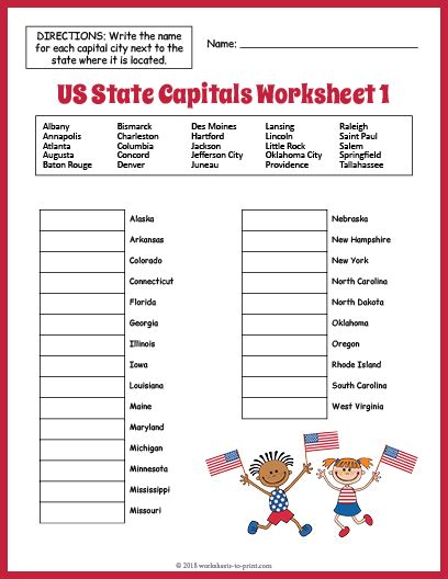 U S States Amp Capitals Worksheetworks Com Us Capitals Worksheet - Us Capitals Worksheet