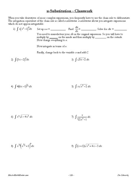 u substitution classwork stu schwartz answers