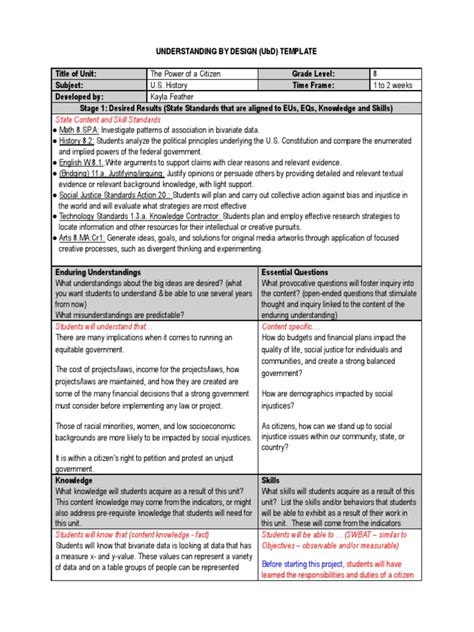 ubd template Educational Assessment Learning