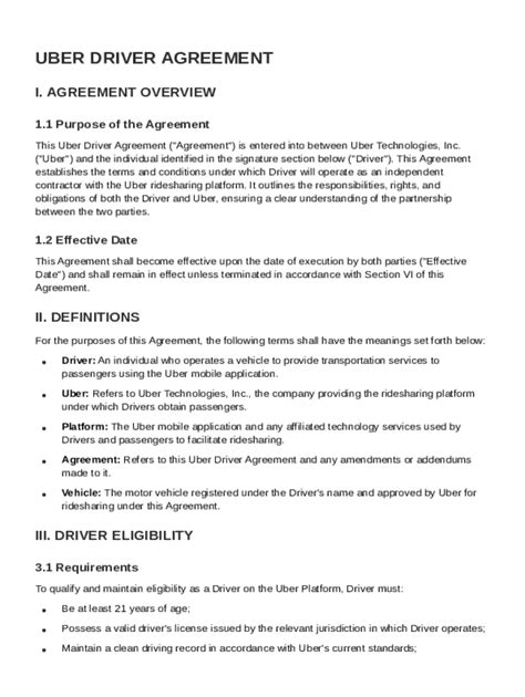 Uber Driver Contract Agreement
