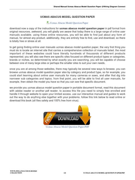 Ucmas Abacus Model Question Paper