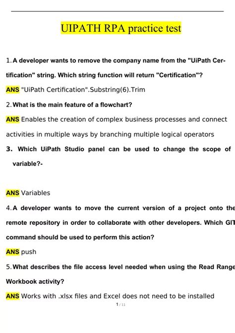 Uipath Certification Practice Test